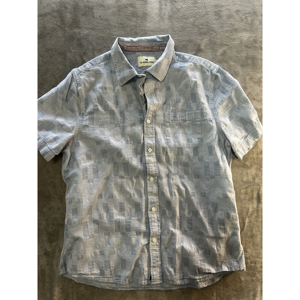The Normal Brand Shirt Men L Short Sleeve ButtonUp blue textured Casual Shirt